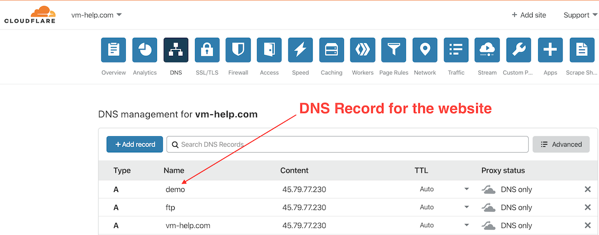 Domain DNS A Record